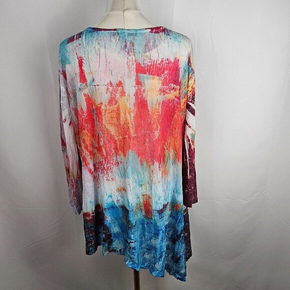 Jess & Jane Medium Sheer Tunic Top Abstract Knit Blue Pink Asymmetrical Artsy - Picture 5 of 9